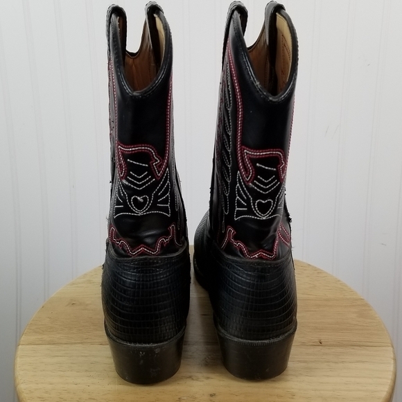 Durango Cowboy Boots Kids Size 5.5 D Lizard Print Black Western Festival Stitch - Picture 2 of 16